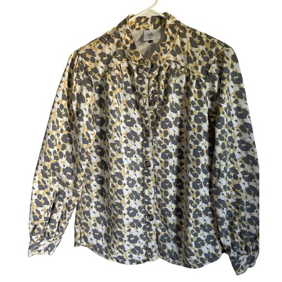 Cabi Providence Shirt Jacket Animal Print Sz XS Lightweight Stretch Gray Yellow - Picture 1 of 7